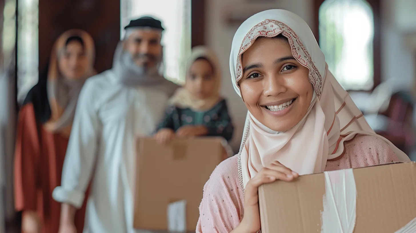 Family outside their new home purchased with Sharia-compliant finance